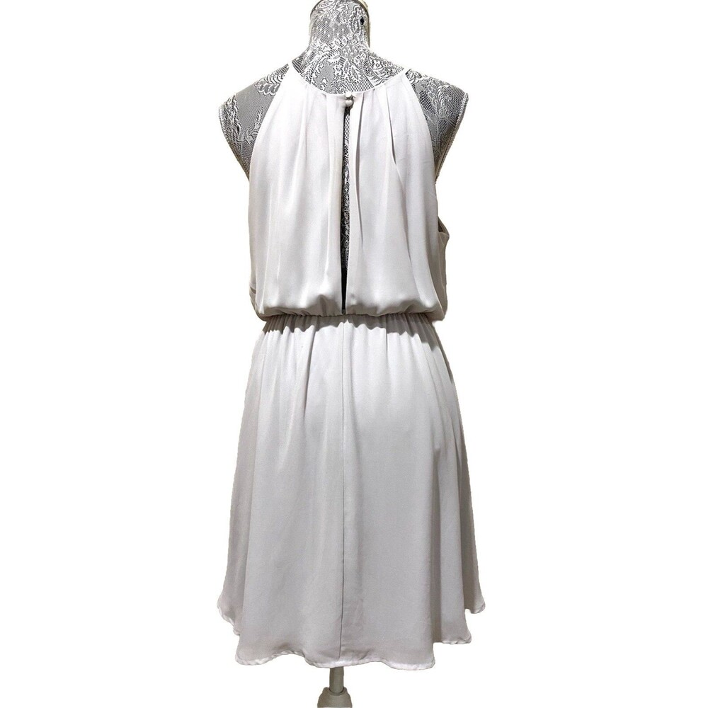 Lush Womens L Gray Chiffon Halter Mini Dress Pleated Blouson Party Cocktail Gown - Picture 6 of 16